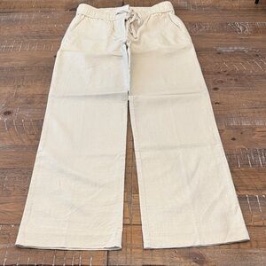 LOFT Light Khaki Linen Wide-Leg Pants